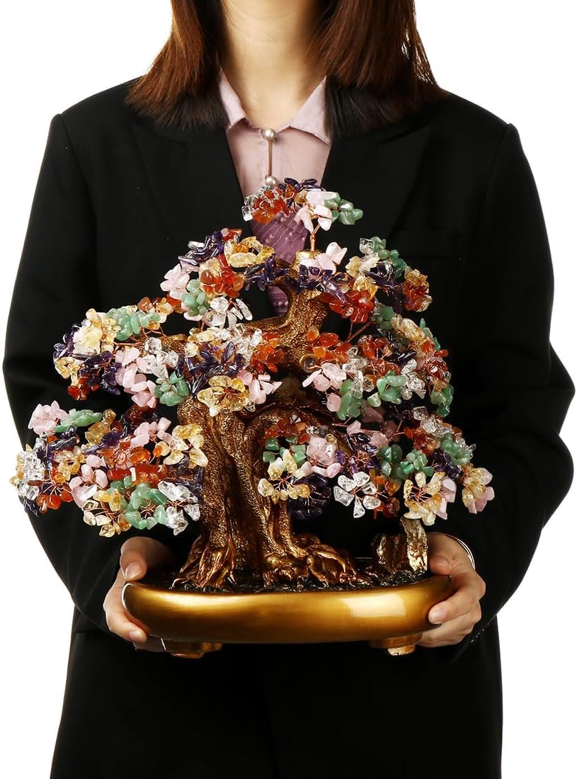 Natural Tree of Life (1,251 Gemstone Count) Crystal Tree with Healing Properties - Bonsai Feng Shui Money Tree for Healing and Luck (7 color) One Size