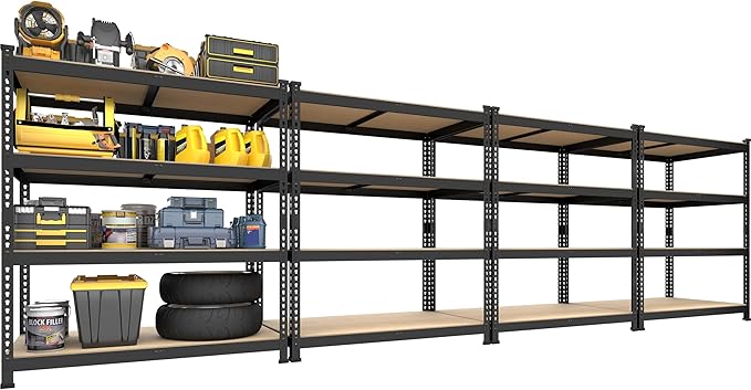 PrimeZone 40" W x 20" D x 59" H Heavy Duty Storage Shelves, 4 Tier Adjustable Garage Shelving Unit, Metal Organizer Shelf Utility Rack for Warehouse Pantry Closet Kitchen, Black, 4 Pack