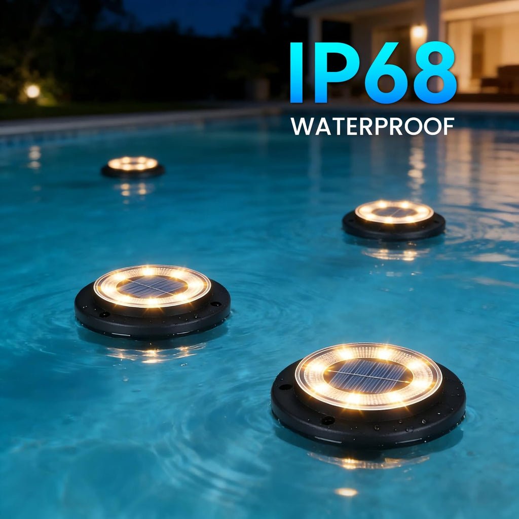 Solar Ground Lights, Warm White 12-Pack – 2-in-1 Waterproof Outdoor Disk Lights