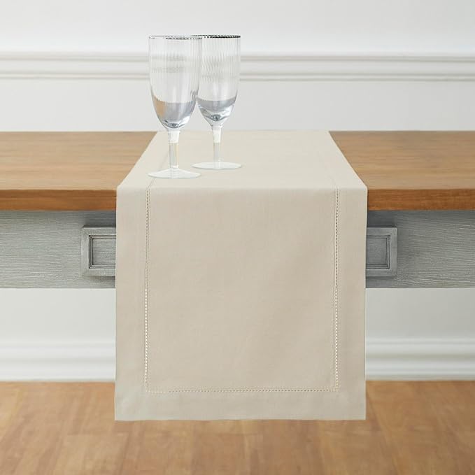 Solino Home Linen Hemstitch Table Runner 36 Inches - Cotton Linen Small Table Runner 14 x 36 Inch Ideal for Dresser and Coffee Tables - Fall, Autumn, Halloween, Thanksgiving, Christmas