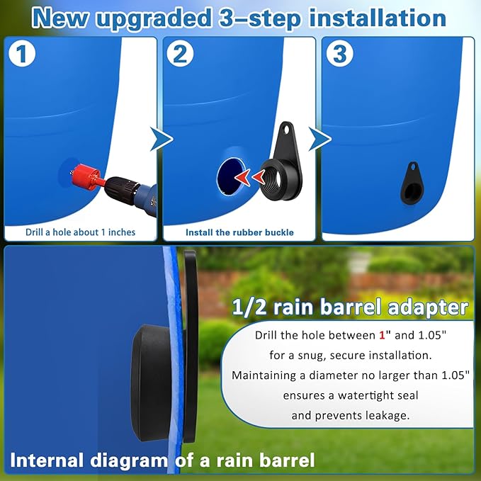 Garden Hose Bulkhead Fitting Rain Barrel Tank Adapter,1/2" NPT Rubber Bulkhead Connector, Bulkhead Fitting for Water Tank,Allow Leak Free Water Bucket Joints Installed Outside the Bucket (4 Pack)