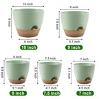 QRRICA Plant Pots 10/9/8/7.5/7 Inch Self Watering Pots, Set of 5 Plastic Planters with Drainage Holes and Saucers,Plastic Flower Pots,Nursery Planting Pot for Indoor Out Door Plants（Green）