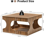31.5" Square Coffee Table with Storage, Mid-Century Modern Center Table with Arched Cutouts and Carved Lines, 2-Tier Tea Table for Living Room, Cat-Friendly Base (Walnut)