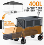 Portal Collapsible Large Double Decker Wagon with Brakes, 660lb Foldable Heavy Duty Utility Wagon Cart, 400L All-Terrain Big Wheels & 54" Extra Long Extender for Sports, Camping & Outdoor Use