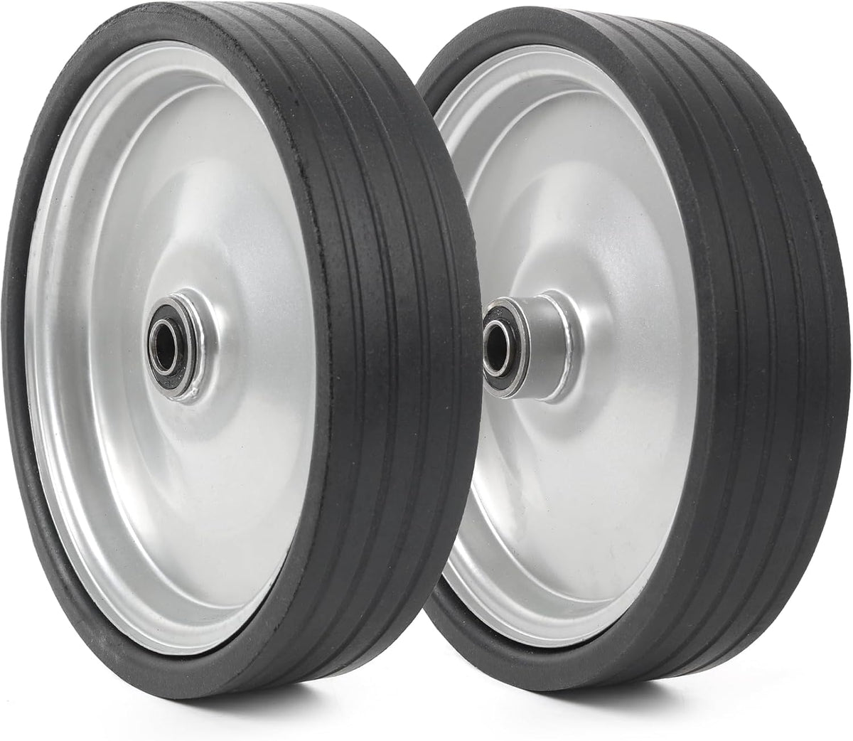 AR-PRO (2-Pack) 10"x2.2" Flat Free Solid Rubber Replacement Tires – 10 Inch Solid Wheels for Hand Trucks, Dollies, Utility Carts, and Wheelbarrows with 2.2" Offset and 5/8" Axle Hole