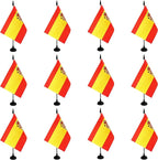 Spain Desk Flag, 12 Pack Spanish Table Office Flag with Black Solid Pole and Stand Base, International Country Flag, Festival Celebration, Classroom Meeting Desktop Decor (Spain)