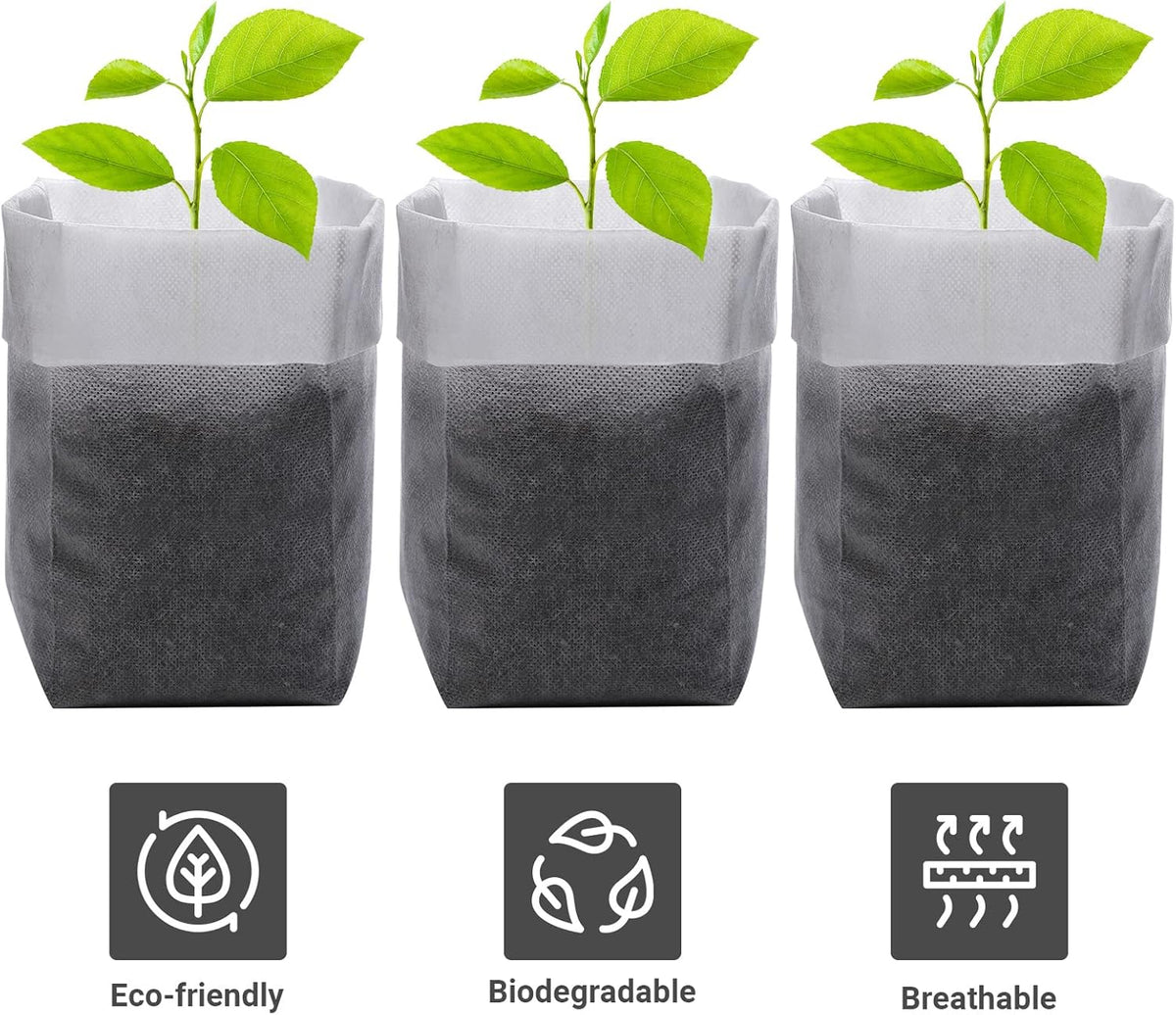GREANER 100PCS Seedling Nursery Bags, 7.8x13.7 inches Biodegradable Non-Woven Fabric Plant Grow Bags, Seeding Starter Container Pouch for Vegetables, Flowers, Fruits, Trees, Indoors and Outdoors Use