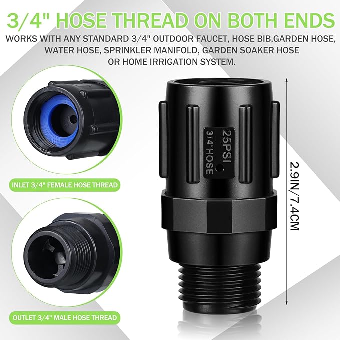 Tondiamo 3 Pcs 25 Psi Drip Irrigation Pressure Regulator, 3/4" Female Hose Thread x 3/4" Male Hose Thread Pressure Reducer Flow Valve for Garden Drip Irrigation Parts Emitters System