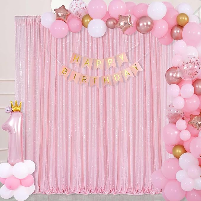 Pink Sequin Backdrop Curtain 8ft x 8ft Baby Shower Backdrop Drapes for Princess Girls Birthday Party Background Decoration