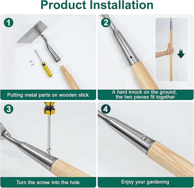 Berry&Bird Flat Edge Garden Hoe, 58'' Hoes Garden Tool with Long Wood Handle, Stainless Steel Weeding Hoe, Heavy Duty Weeder Hoe Tool for Gardening Digging Soil Loosening, Edging & Cultivating