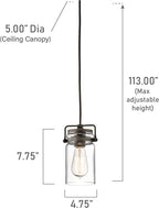 KICHLER Brinley 7.75" 3 Light Pendant with Clear Glass Olde Bronze®