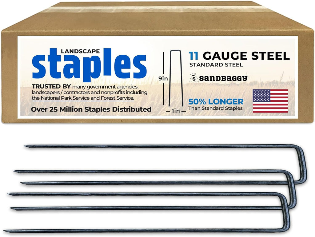 Sandbaggy USA Made 9-inch Landscape Staples - Garden Stakes - Landscaping Fabric, Netting, Sod, Artificial Turf (11 Gauge, 5000, Count)