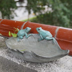 Bird-Feeder Wild Birdbath Bowl Outdoors - Garden Decor Birdfeeder for Outdoor Polyresin Frogs on Leaf Bath Bowl for Outside Yard Table Decor 12 x 7.25 x 3.5 inch Newman House Studio