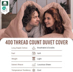 Pizuna Pure 100% Cotton Queen Duvet Cover Set, Luxurious 400 Thread Count Long Staple Cotton Sateen Weave with Button Closure (Combed Misty Rose Cotton Duvet Cover Queen)