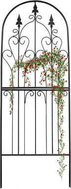 Trellis for Climbing Plants 59" H x 21.7" W Metal Unique Design Decorative Garden Structure Weather-Resistant Lattice Outdoor Decor Flowers Roses Vine Ivy Clematis Black Coating