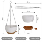 TYMENSH Hanging Plant Pots 12 inch Set of 2, Self Watering Hanging Planters with Drainage Holes, Indoor Outdoor Plastic Flower Pots with Hanging Chains for Balcony, Porch, Garden, Home Décor, White
