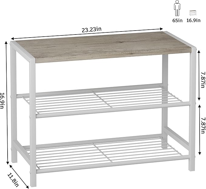 HOMEFORT 3-Tier Shoe Rack, Shoe Storage Shelf, Industrial Shoe Tower, Narrow Shoe Organizer for Closet Entryway, Small Shoe Rack Table with Durable Metal Shelves, White Oak