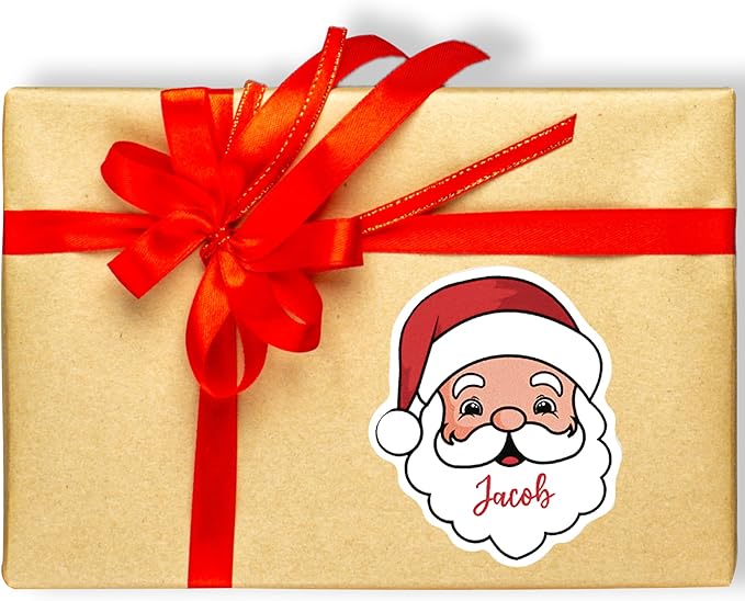 CALLIE Personalized Christmas Stickers with Custom Name, Waterproof Custom Christmas Name Tags Stickers, Peel and Stick Christmas Gift Tags (Cute Santa Claus)