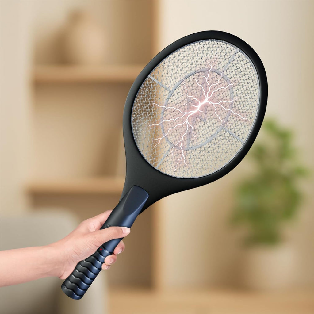 Bug Zapper Racket - Electric Fly Swatter & Mosquito Zapper for Indoor/Outdoor Insect Control - Battery-Operated Tennis Racket Zap - Lightweight & Portable High Voltage Bug Zapper - Black Mamba