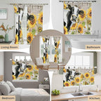Yellow Sunflowers Living Room Curtains 84 Inch Length, Window Curtains Tab Top, Farmhouse Cow Barn Doors Floral Butterfly Light Filtering Window Treatments Drapes 52"x84" 2 Panel