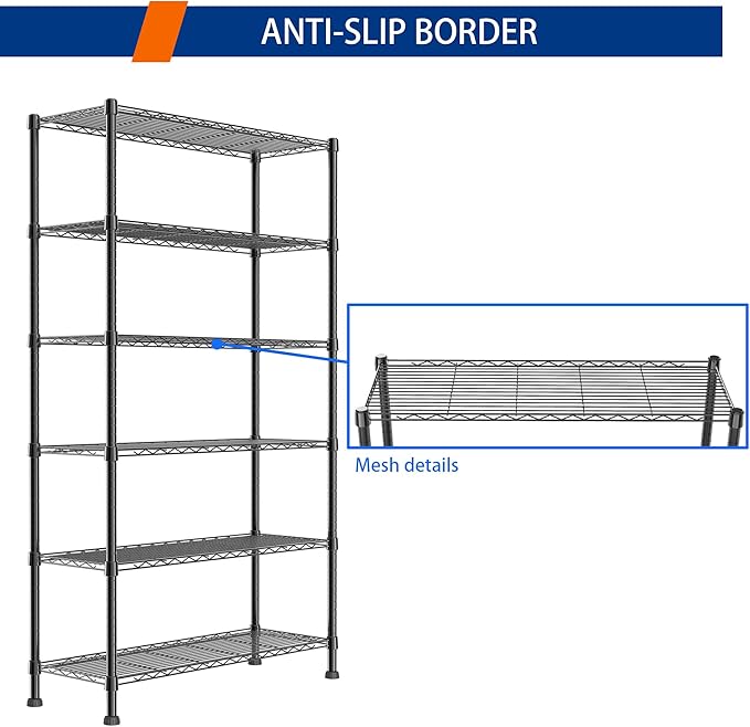 REGILLER 6-Wire Shelving Metal Storage Rack Adjustable Shelves,Standing Storage Shelf Units for Laundry Bathroom Kitchen Pantry Closet(Black,14.1" D x 36.1" W x 72" H)