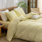 BESTOUCH Duvet Cover Set 100% Washed Cotton Linen Feel Super Soft Comfortable Chic Lightweight 2 PCs Home Bedding Set Solid Light Yellow Twin/Twin XL