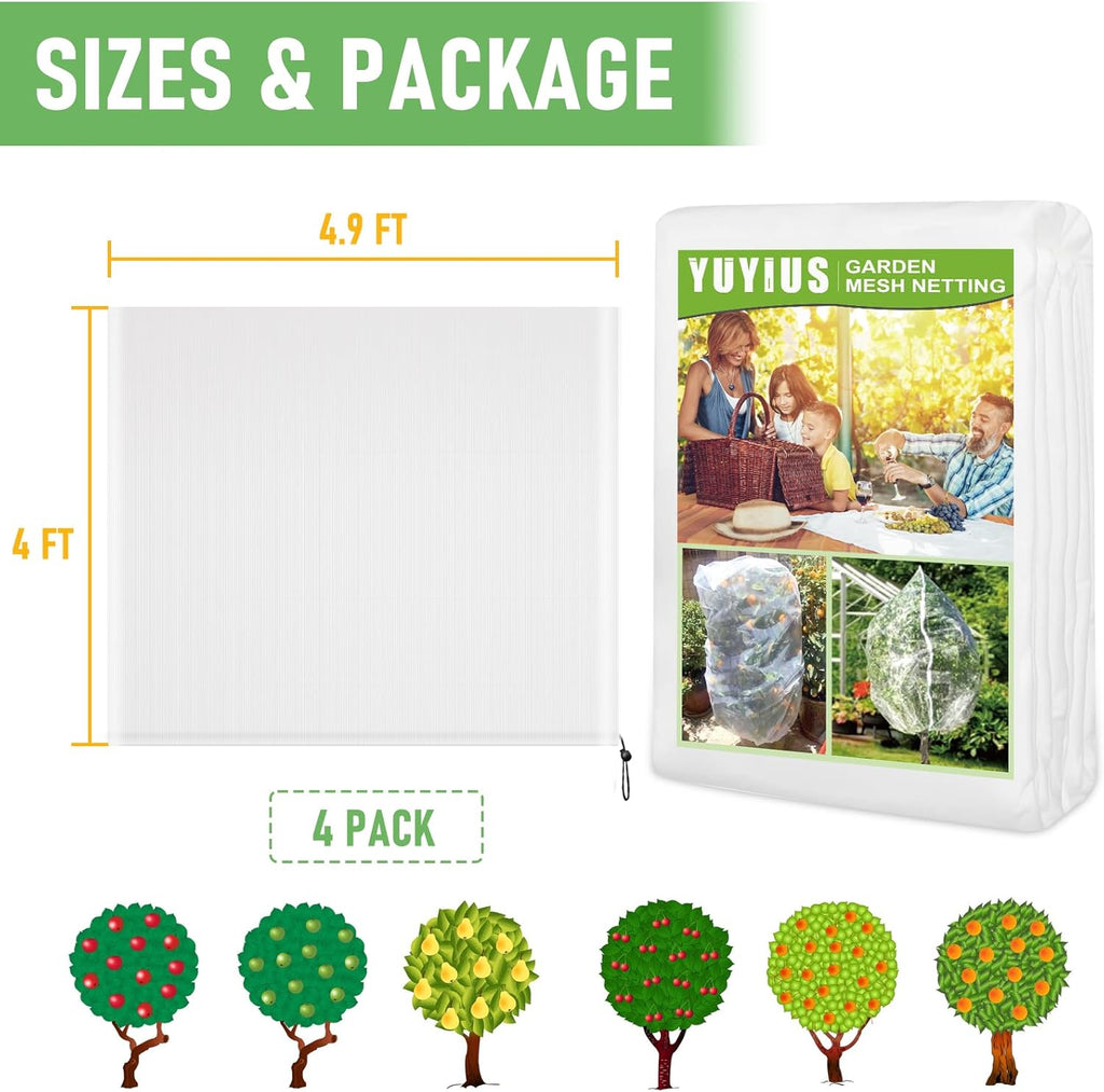 Fruit Tree Netting, Blueberry Bush Netting Cover for Garden Protection, 4Pcs 4x4.9 FT Garden Plant Netting Pest Barrier for Raised Beds for Strawberry, Tomato, Bug Mesh Net from Bird, Cicadas