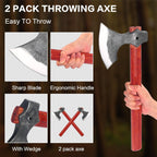 16" Throwing Axe Set with Beech Wood Handle, Professional Throwing Hatchet Set of Two, Viking Style Throwing Tomahawks with Steel Wedge for Adults' Competition and Outdoor Recreation, Red