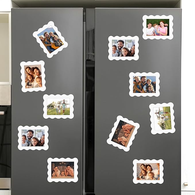 Kingdder 12 Pcs Scalloped Magnetic Picture Frame for Refrigerator 4 x 6 White Reusable Picture Frame Magnets Decorative Photo Holders for Fridge Home School Office Kitchen Locker Decor