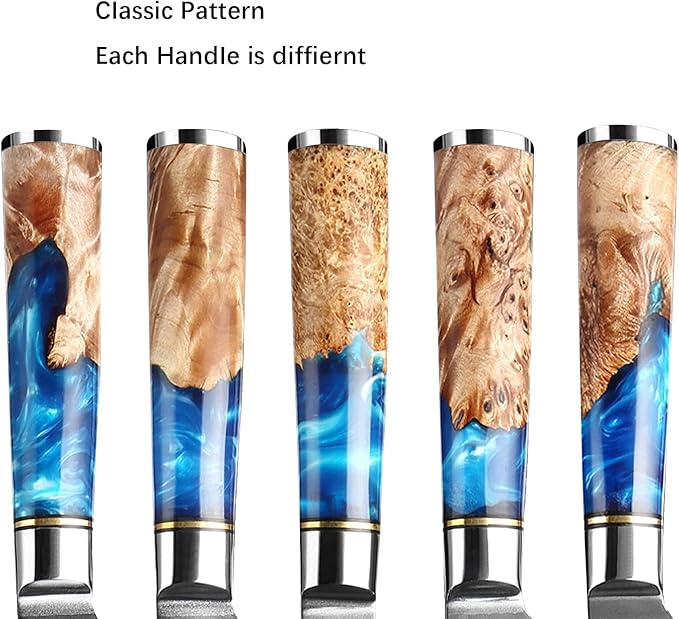 5 Inch Kitchen Utility Knife, Damascus Paring Knives,Japanese VG10 Steel Damascus Fruit Knife-Ergonomic Blue Resin Handle Ideal Birthday Gift for Men and Women