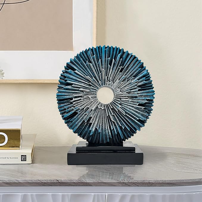 Abstract Statue for Home Decor,Office Desk Sculpture for Men,Creative Round Line Ornament for Bookshelf,Modern Decorative Sculpture,Bedroom,Livngroom,Table(Blue)