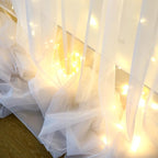 White Tulle Backdrop Curtain with Lights String for Parites 10×8ft Sheer Backdrop Curtains White Curtain Backdrop for Wedding Baby Shower Birthday Party Photo Shoot Decorations(2 Panels 10ft×8ft)