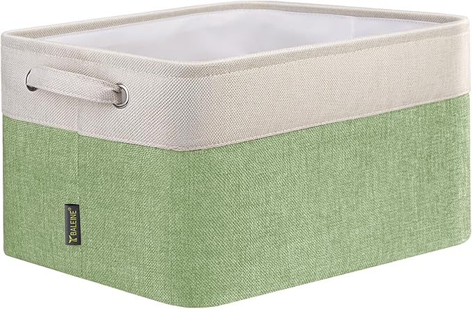BALEINE 1 Pack Fabric Storage Bins for Shelves, Linen Storage Baskets for Organizing, Decorative Closet Bins for Clothes, Home (Green, 12"x8"x8")