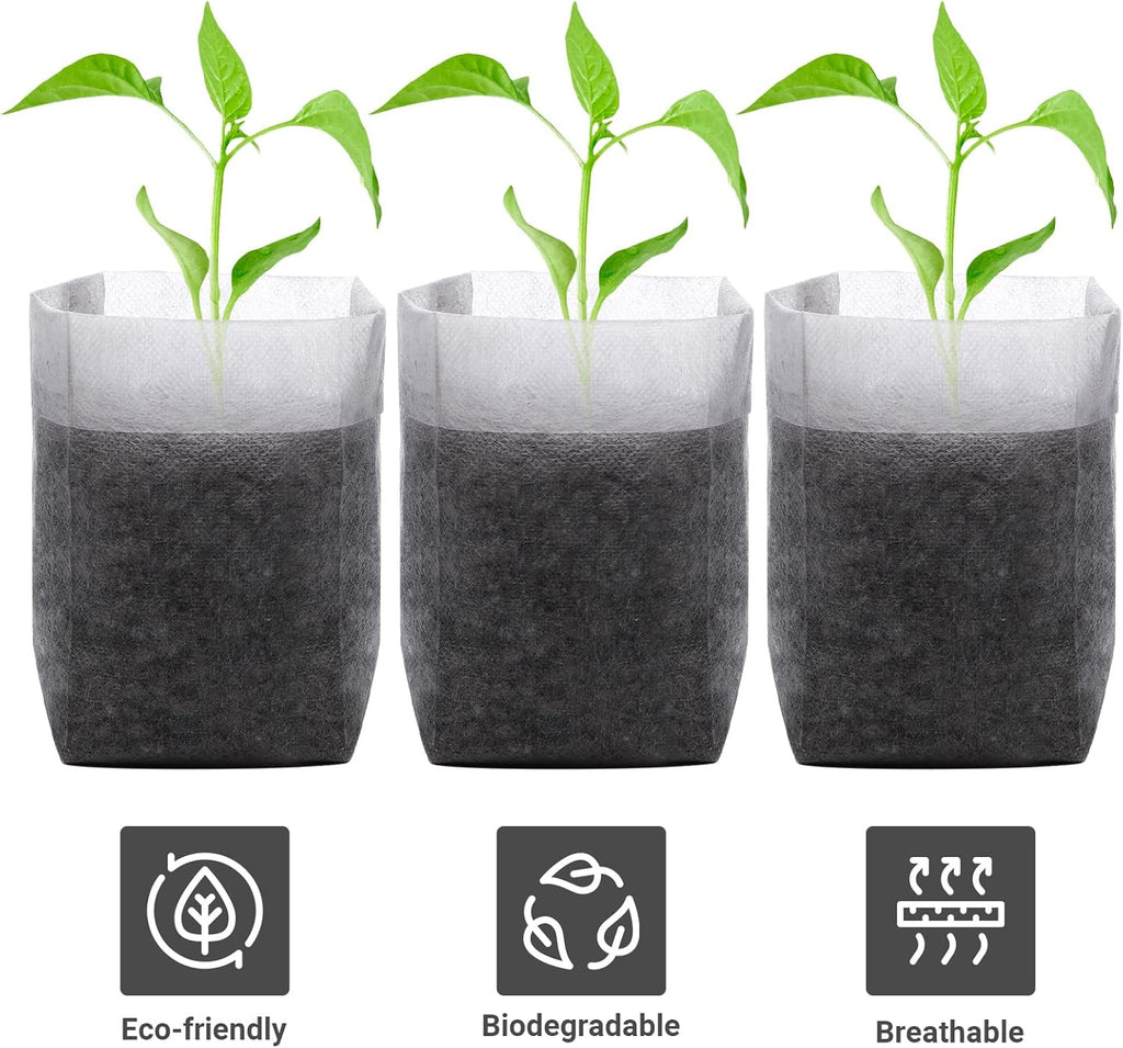 GREANER 200PCS Biodegradable Nursery Bags, 6.3"x7.8" Thickened Non-Woven Fabric Plant Seeding Grow Bags, Planting Seed Starting Pots Pouches for Flower Vegetable, Home or Outdoor Garden Supply