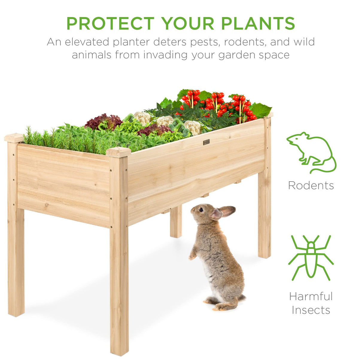 Best Choice Products 48 x 24 x 30 Inches Raised Garden Bed, Elevated Wood Planter Box Stand for Backyard, Patio, Balcony with Bed Liner, 200 Pound Capacity - Natural