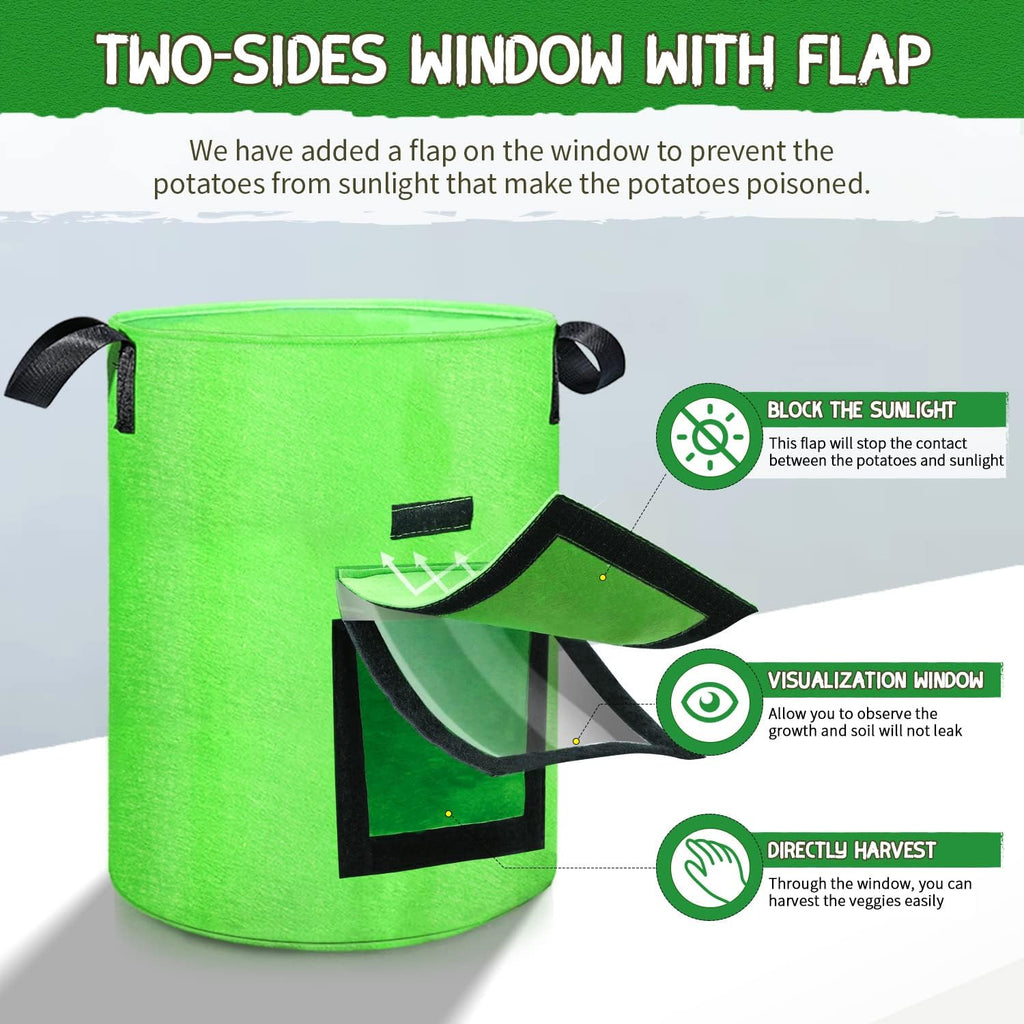 SCENGCLOS 10 Gallon Potato Grow Bags, 6 Pack, Two-Sided Transparent Flap, Breathable Non-Woven Fabric, Large Capacity, Durable Handle, Ideal for Indoor/Outdoor Use