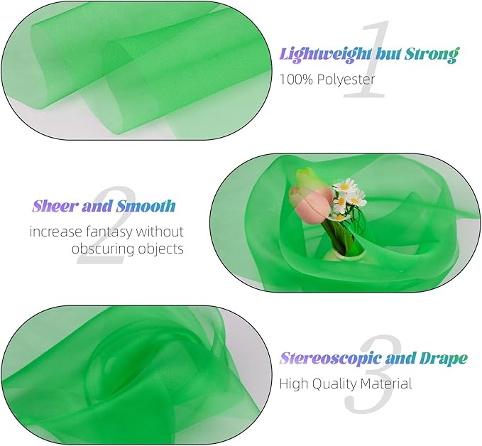 Crystal Organza Fabric Tulle 11 Inch by 50 Yards Sheer Tulle Rolls for DIY Craft Wedding Party Baby Shower Decor Gift Wrapping Party Supplies (Green)