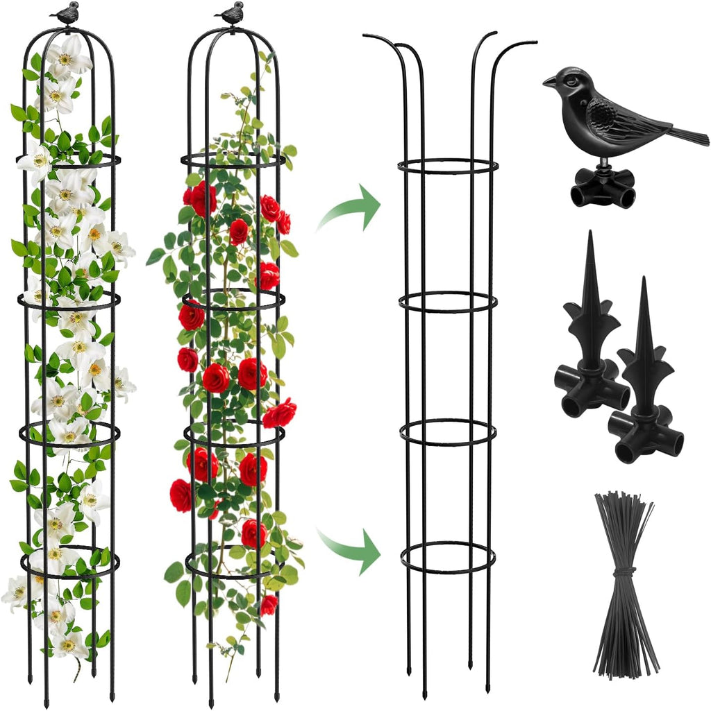 2 Pcs Garden Trellis for Climbing Plants, 6.2 Ft Rustproof Metal Pipe with Heavy Duty Plastic Coated, Garden Outdoor Indoor Potted Plant Support, Obelisk Garden Trellis for Climbing Vine