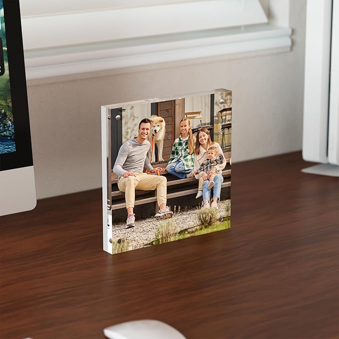 4x6 Acrylic Picture Frame 5 Pack, Clear Freestanding Double Sided Frameless Magnetic Photo Frames, Desktop Display Decor Gift