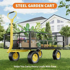  Heavy Duty Steel Garden Cart, 1200 LBS Load Capacity Garden Wagon with 10 inch Tire and 180° Rotating Handle Attach to ATV or Tractor Blac