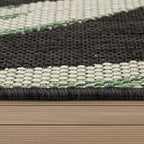 Outdoor Rug Black Green with Floral Palm Leaf Design Waterproof, Size: 5'3" x 7'7"