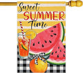 Sweet Summer Time Garden Flag Watermelon Buffalo Plaid 28 X 40 Inch Welcome Small Flags for Outside, Fruit Double Sided Burlap Juice Lemon Holiday Seasonal Banner Farmhouse Outdoor Yard Decoration