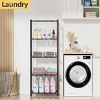 VETALLO Wire Shelving Units,5 Tier Metal Shelves,Storage Rack Small Shelf, Utility Narrow Standing Racks Unit for Kitchen,Garage, Pantry, Laundry,Bathroom,Closet Organizer (16.6" L x 11.8" W x 53" H)
