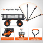 VEVOR 880lbs Steel Garden Dump Cart Utility Wagon, Heavy Duty Yard Dump Wagon Cart with Removable Sides, Pullable Handle, Utility Liner, 10in All Terrain Wheels