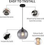 Gray Glass Pendant Lights Kitchen Island Lighting Globe Pendant Light Fixtures Modern Pendant Lighting for Kitchen Island Bedroom Living Dining Room Light Fixture-9.8in,2Pack