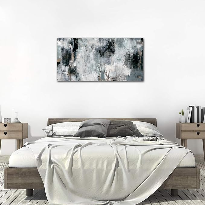NINEASO Black Gray Abstract Wall Art - Abstract Canvas Pictures for Wall Decor Modern Abstract Canvas Painting Artwork for Living Room Bedroom Home Office Wall Decorations 29" x 58"