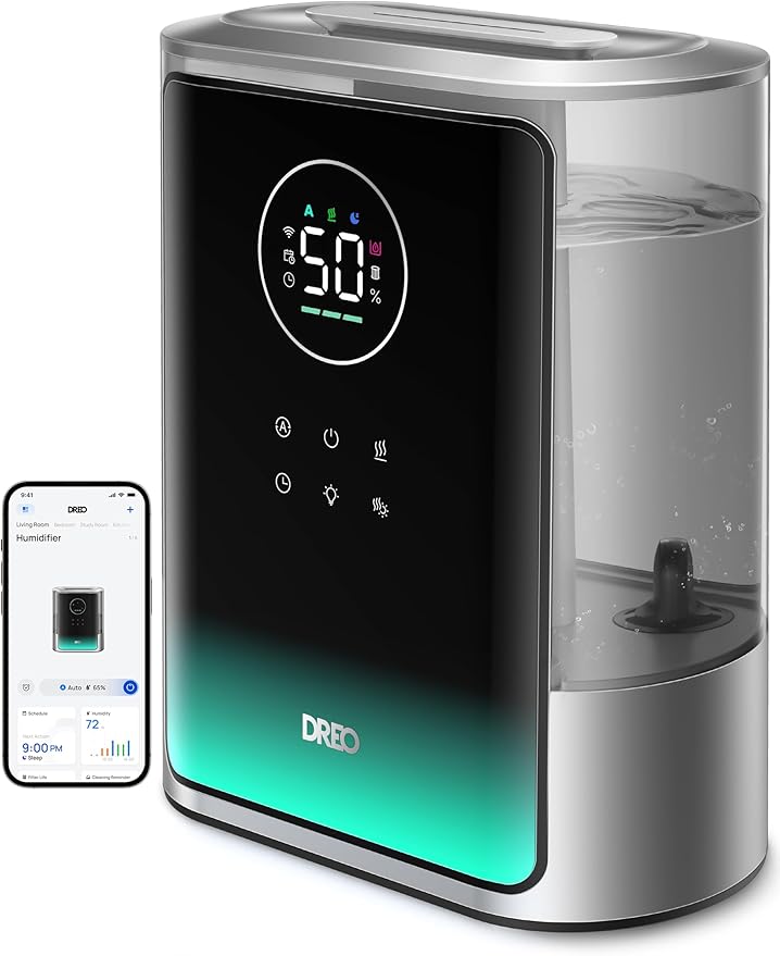 Dreo 8L Smart Humidifiers for Bedroom 600ft², 80H Runtime Warm&Cool Supersized Mist Humidifier for Large Room Indoor, Quiet Whole House humidifier for Baby, Plants, with Alexa/Google, Silver, HM717S