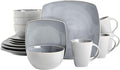 Gibson Elite Soho Lounge Square Reactive Glaze Stoneware Dinnerware Set, Service for 4 (16pc), Light Gray