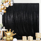 SquarePie Sequin Backdrop Less See Through Thick Background Glitter Curtain for Halloween Party 7FT x 7FT Black