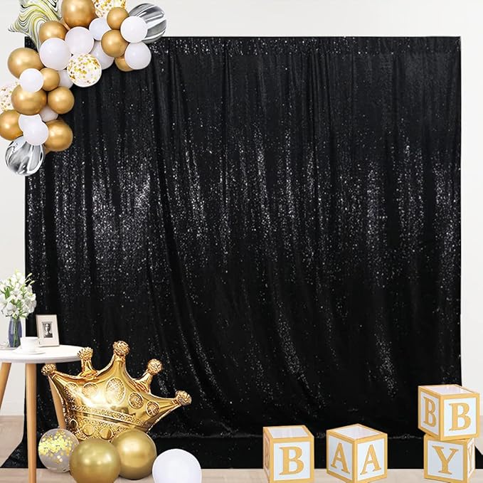 SquarePie Sequin Backdrop Less See Through Thick Background Glitter Curtain for Halloween Party 6FT x 6FT Black